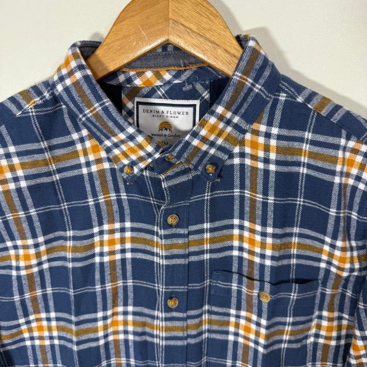 DENIM & FLOWER WARMTH & COMFORT BUTTON DOWN FLANNEL COTTON CHECKERED SHIRT