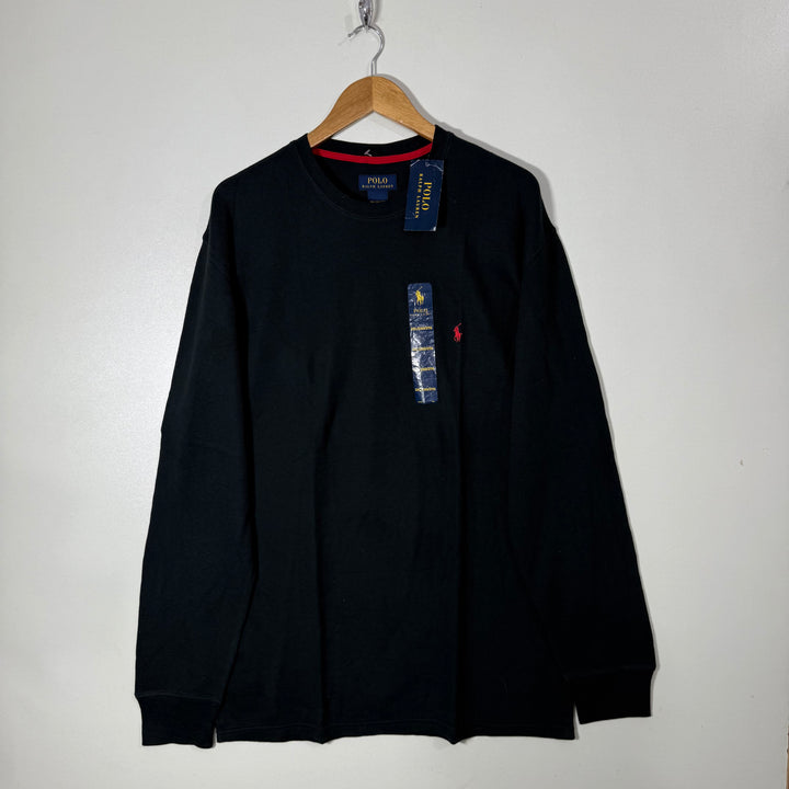 RALPH LAUREN POLO KNITWEAR LONG SLEEVES COTTON TSHIRT BRAND NEW BLACK COLOUR