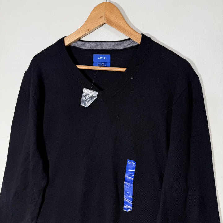 APT.9 V NECK SLIM FIT MERINO BLEND SWEATER BRAND NEW BLACK COLOUR