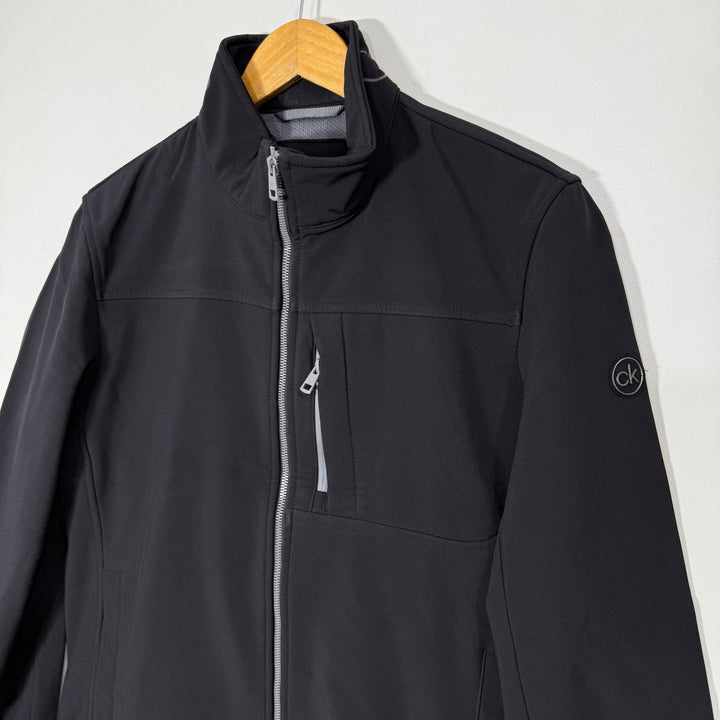 CALVIN KLEIN WATER RESISTANT BREATHABLE 4 WAY STRETCH SOFT SHELL WINDBREAKER JACKET INNER FLEECE BLACK COLOUR