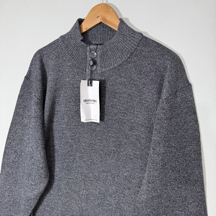 AKADEMIKS FOUR BUTTON COTTON SWEATER BRAND NEW GREY COLOUR