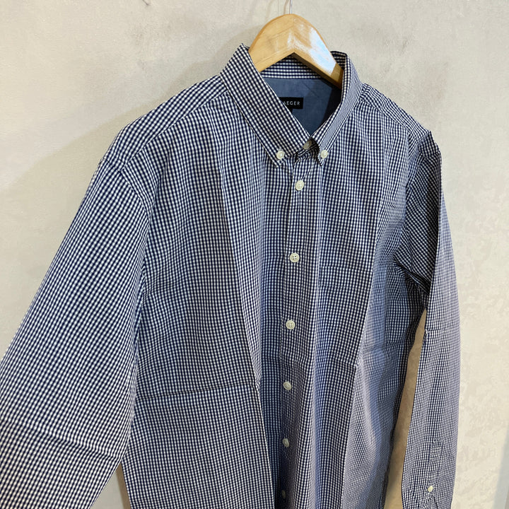 JAEGER CHECKERED BUTTON DOWN COTTON SHIRT