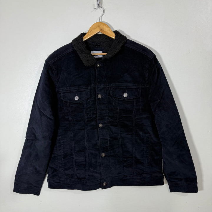 TU MAN DOUBLE POCKETS CORDUROY JACKET INNER SHERPA LINNED BLUE COLOUR