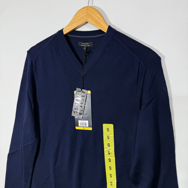 TAHARI V NECK ITALIAN MERINO WOOL SWEATER BRAND NEW BLUE COLOUR