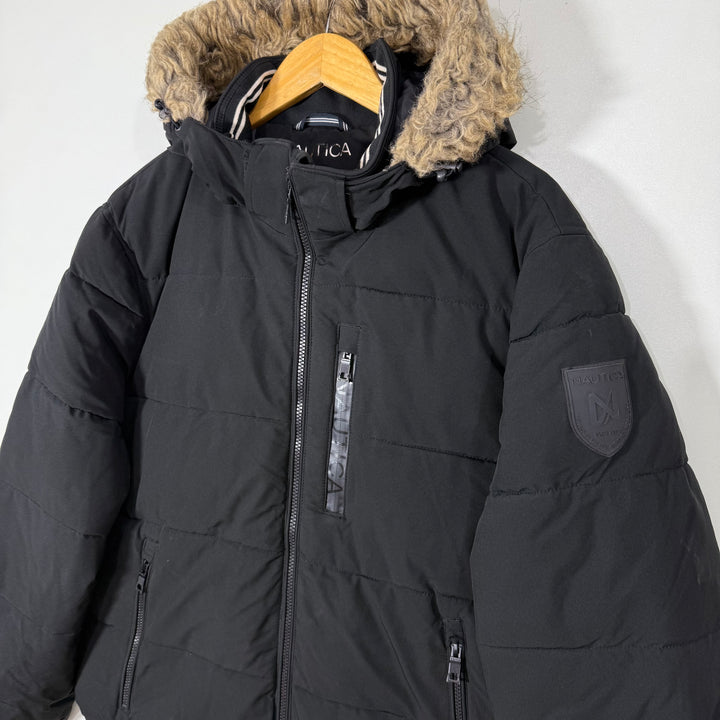 NAUTICA PARKA PUFFER JACKET WITH DETACHABLE HOOD BLACK COLOUR