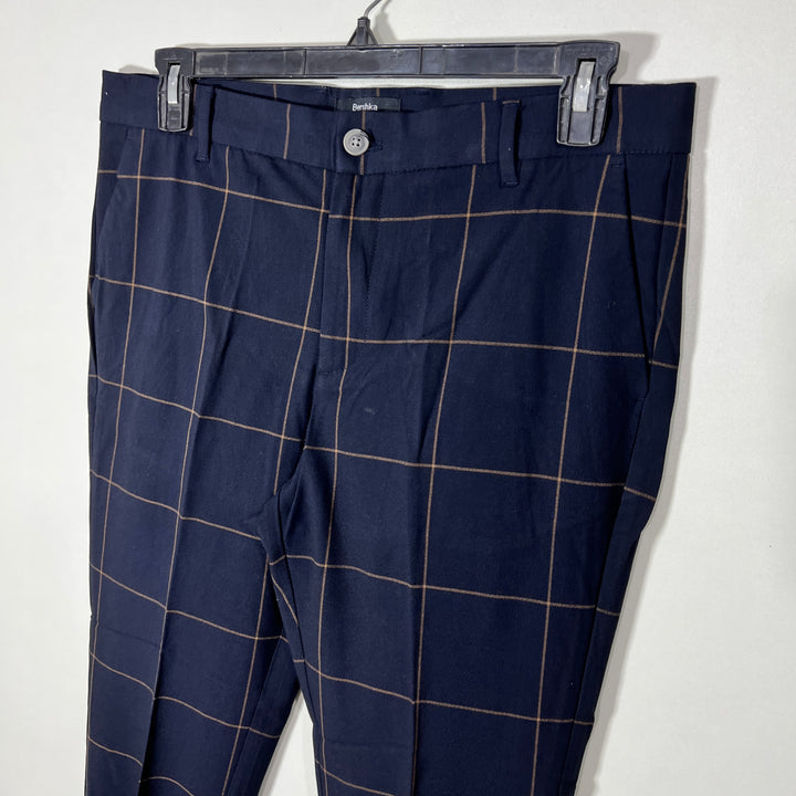 BERSHKA SLIM FIT CHECKERED DRESS PANT WITH STRETCH