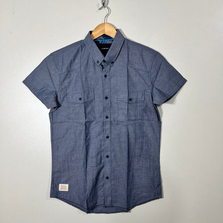 DIVERSE BUTTON DOWN DOUBLE POCKETS HALF SLEEVES SHIRT