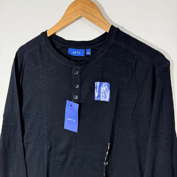 APT.9 HENLEY COLLAR LONG SLEEVES COTTON TSHIRT BRAND NEW