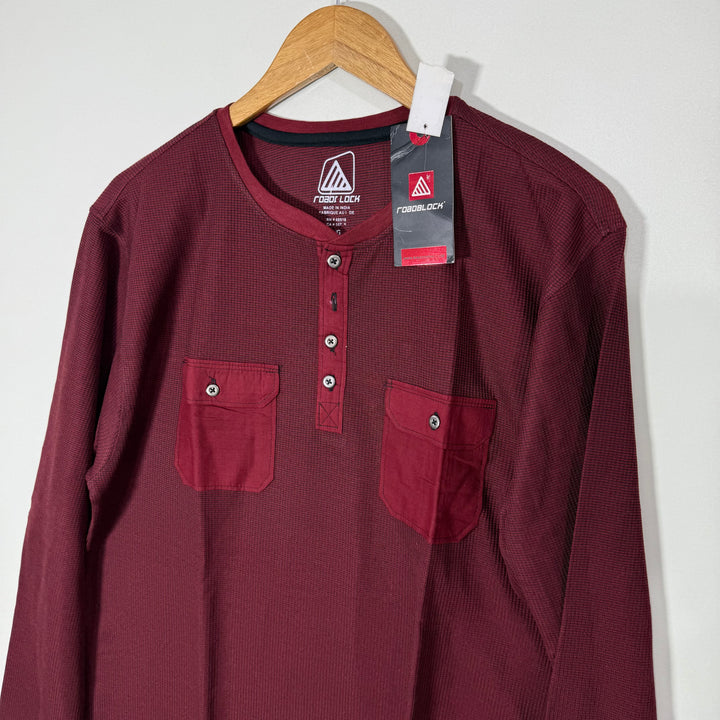 ROAD BLOCK HENLEY COLLAR DOUBLE POCKETS LONG SLEEVES COTTON TSHIRT BRAND NEW