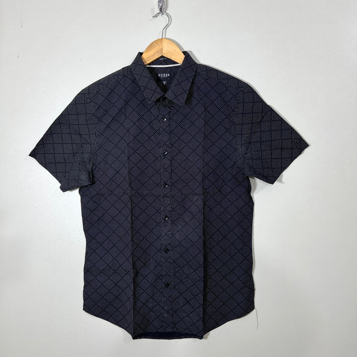 GUESS SLIM FIT BUTTON DOWN PRINTED HALF SLEEVES COTTON SHIRT