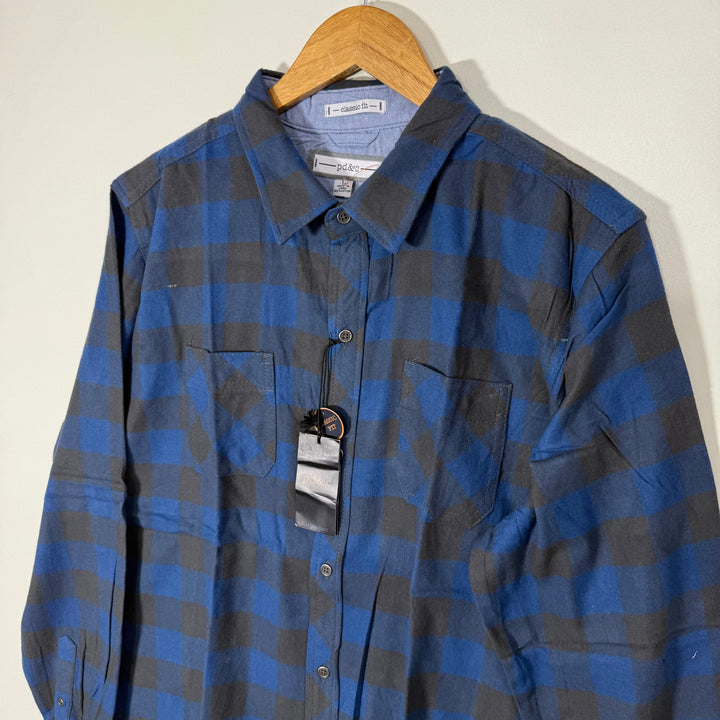 PD&CO CLASSIC FIT DOUBLE POCKETS FLANNEL COTTON CHECKERED SHIRT BRAND NEW
