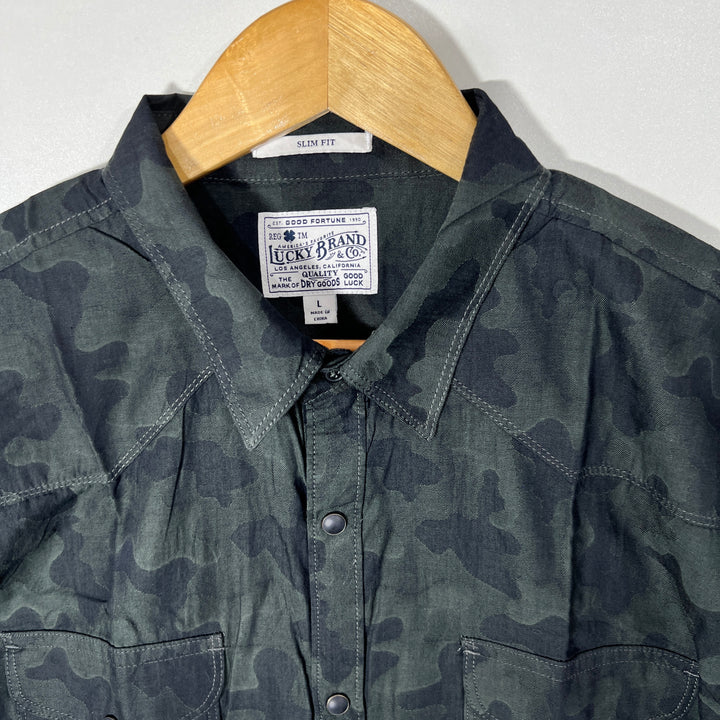 LUCKY BRAND CAMOUFLAGE DOUBLE POCKET COTTON SHIRT