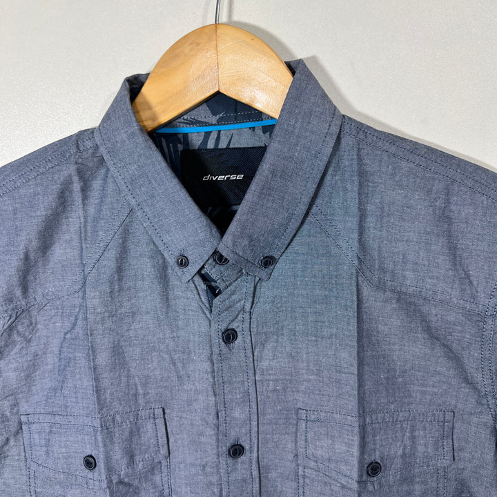 DIVERSE BUTTON DOWN DOUBLE POCKETS HALF SLEEVES SHIRT