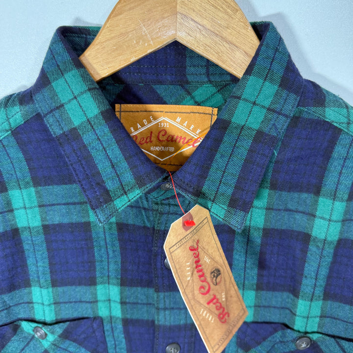 RED CAMEL DOUBLE POCKETS FLANNEL COTTON CHECKERED SHIRT BRAND NEW