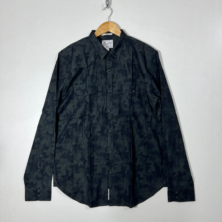 LUCKY BRAND CAMOUFLAGE DOUBLE POCKET COTTON SHIRT