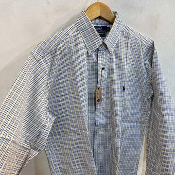 RALPH LAUREN POLO BUTTON DOWN PINPOINT OXFORD COTTON CHECKERED CASUAL SHIRT - JS BROTHERS 