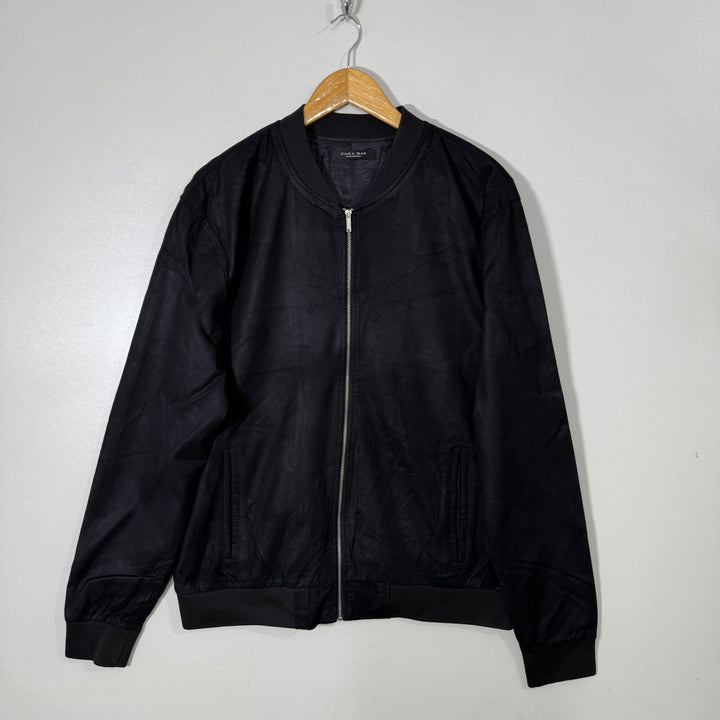ZARA SUEDE LEATHER BEN COLLAR BOMBER JACKET