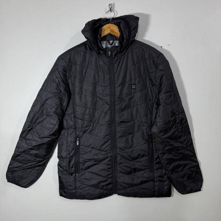 HEATED PUFFER JACKET WITH HOOD BLACK COLOUR