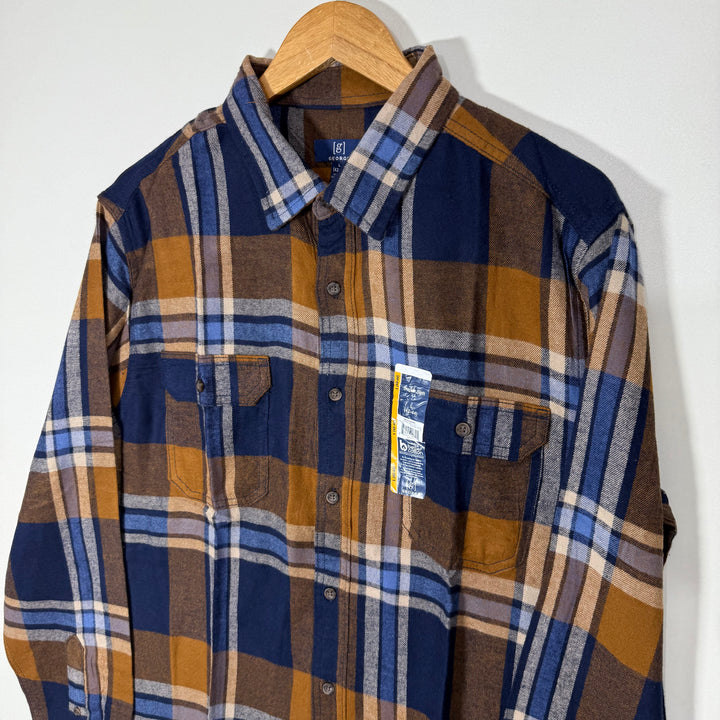 GEORGE BUTTON DOWN FLANNEL COTTON CHECKERED SHIRT BRAND NEW