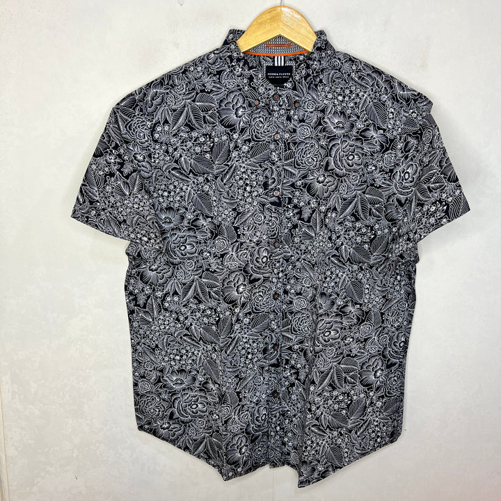 DENIM & FLOWER HALF SLEEVES COTTON SHIRT