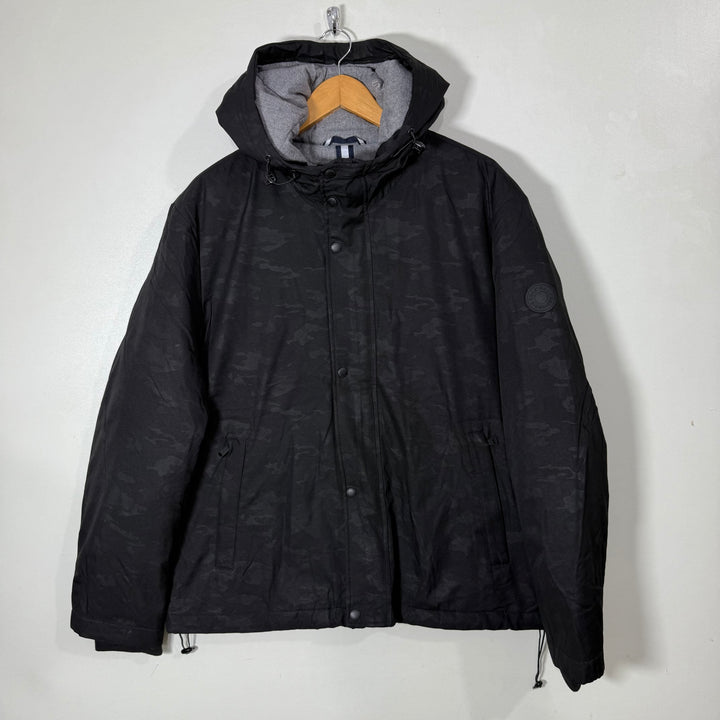 COLE HAAN CAMOUFLAGE PUFFER JACKET WITH HOOD