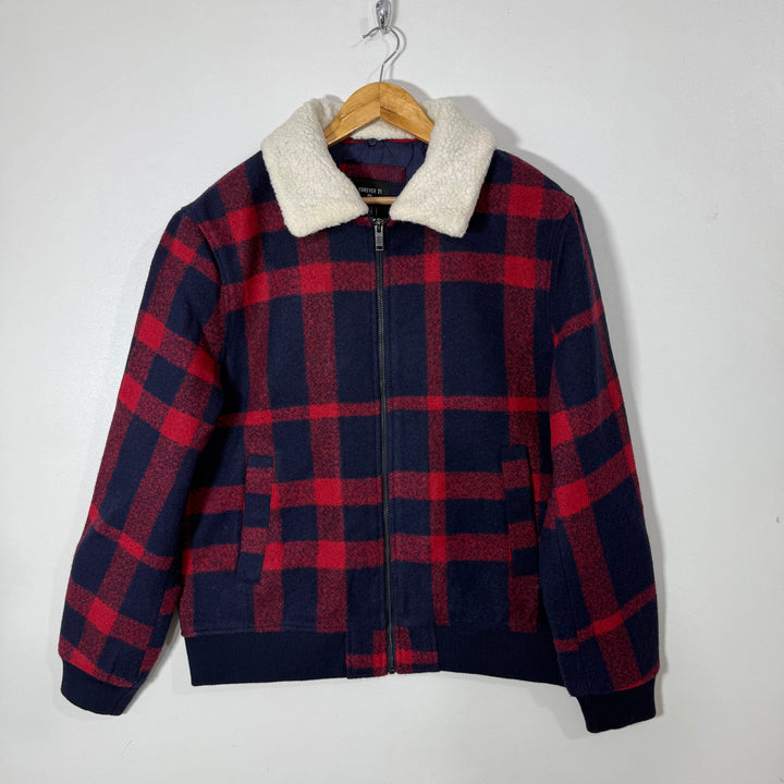 FOREVER 21 MEN FLANNEL CHECKERED INNER QUILTED JACKET WITH DETACHABLE COLLAR