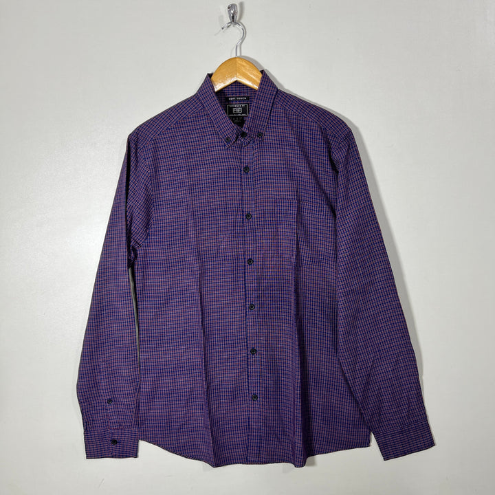 F&F SOFT TOUCH BUTTON DOWN CHECKERED SHIRT