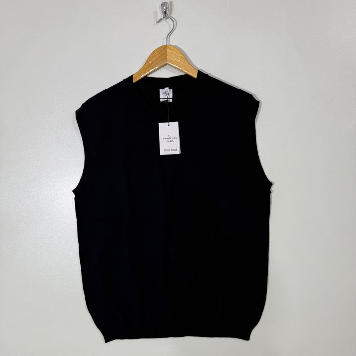 AU PRINTEMPS PARIS V NECK LAINE MERINO SLEEVES LESS SWEATER BRAND NEW