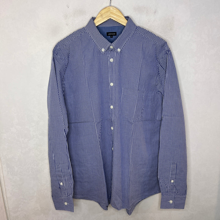 JAEGER CHECKERED BUTTON DOWN COTTON SHIRT