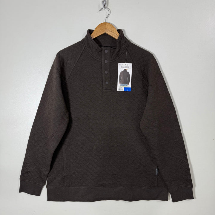 EDDIE BAUER QUILTED 4 BUTTON SWEAT PULLOVER BRAND NEW