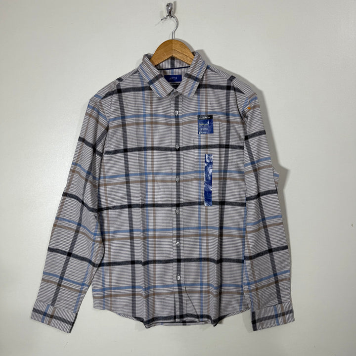 APT.9 STANDARD FIT UNTUCKED FIT CHECKERED FLANNEL COTTON SHIRT BRAND NEW