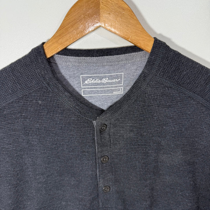 EDDIE BAUER HENLEY COLLAR KNITWEAR LONG SLEEVES COTTON TSHIRT