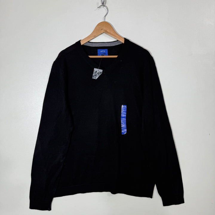 APT.9 V NECK SLIM FIT MERINO BLEND SWEATER BRAND NEW BLACK COLOUR