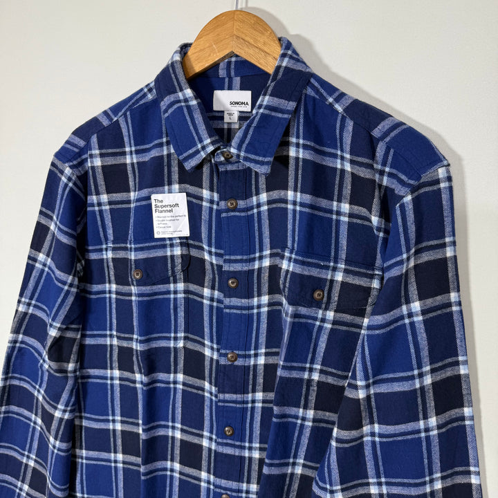 SONOMA SUPERSOFT DOUBLE POCKETS CHECKERED FLANNEL COTTON SHIRT BRAND NEW