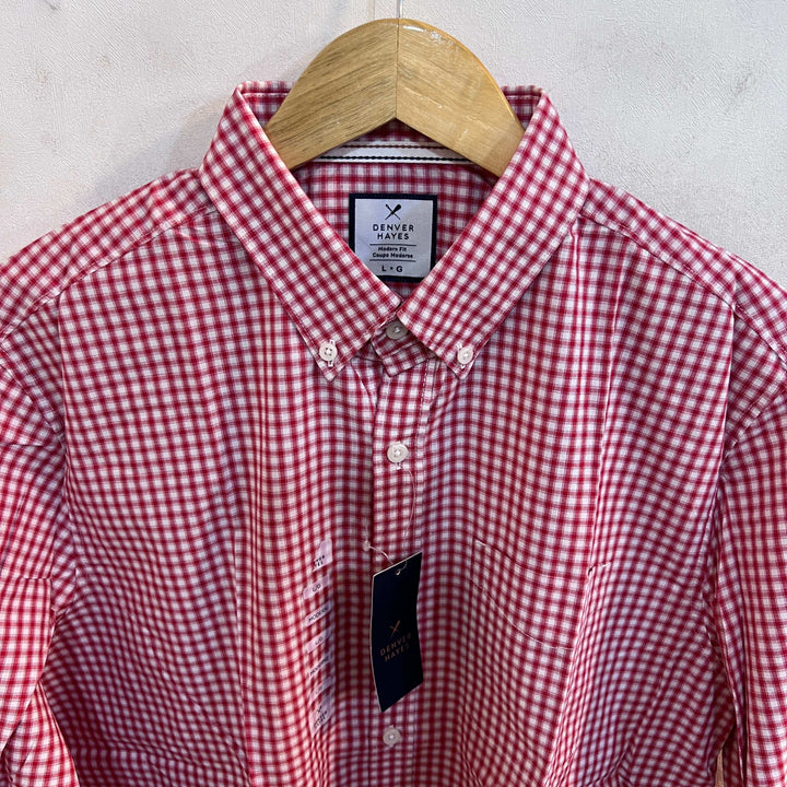 DENVER HAYES BUTTON DOWN CHECKERED COTTON SHIRT BRAND NEW - JS BROTHERS 