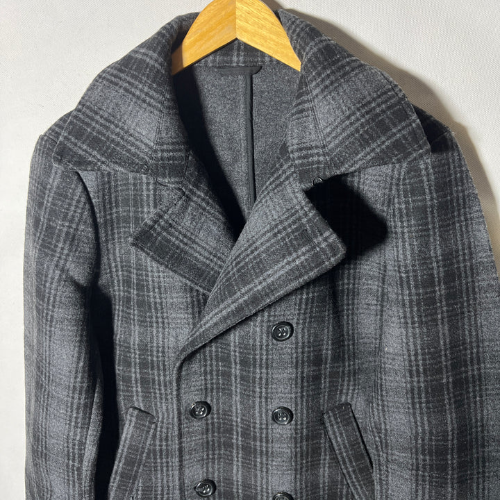 STILE BENETTON DOUBLE BREASTED CHECKERED WOOL COAT
