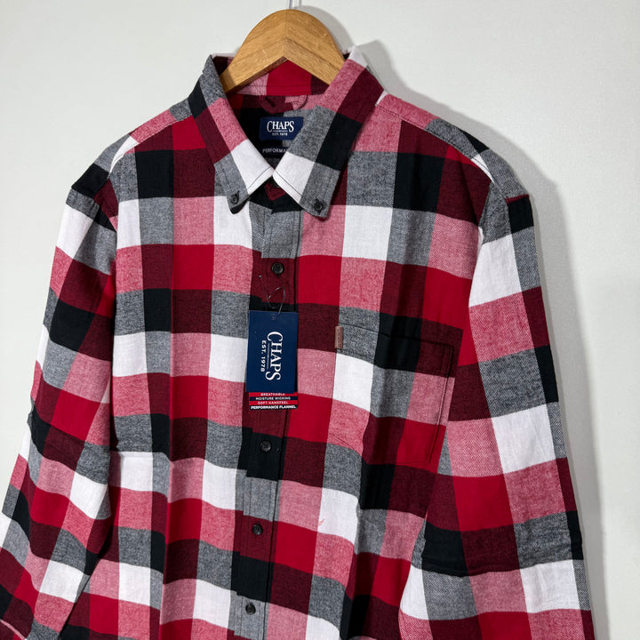 CHAPS BRETHABLE MOITURE WICKING SOFT HANDFEEL BUTTON DOWN PERFORMANCE FLANNEL COTTON SHIRT BRAND NEW