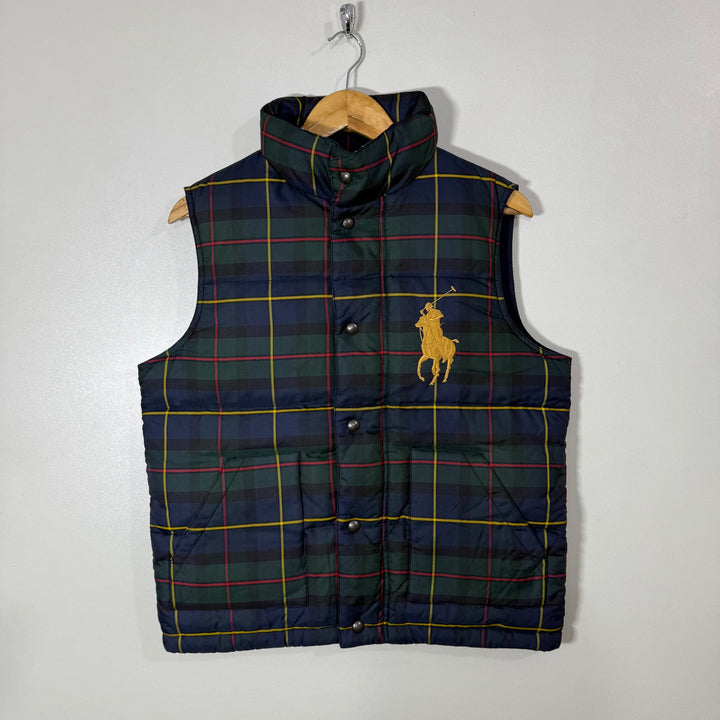 RALPH LAUREN POLO CHECKERED SLEEVES LESS PUFFER JACKET