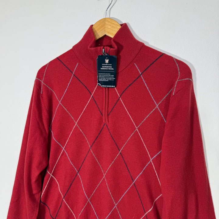 OXFORD GOLF MACHINE WASHABLE SUPERFINE MERINO WOOL HALF ZIP SWEATER BRAND NEW