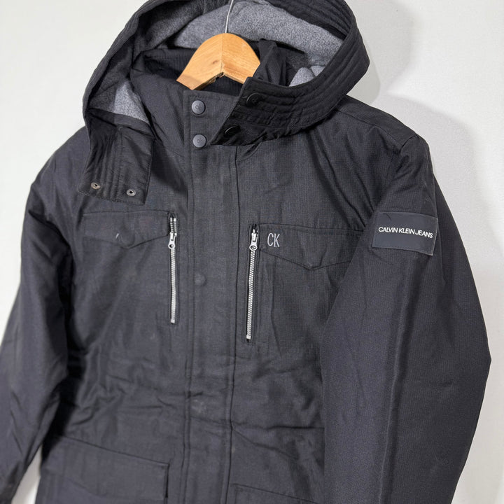 CALVIN KLEIN JEANS WATER RESISTANT JACKET WITH HOOD INNER FLEECE BLACK COLOUR