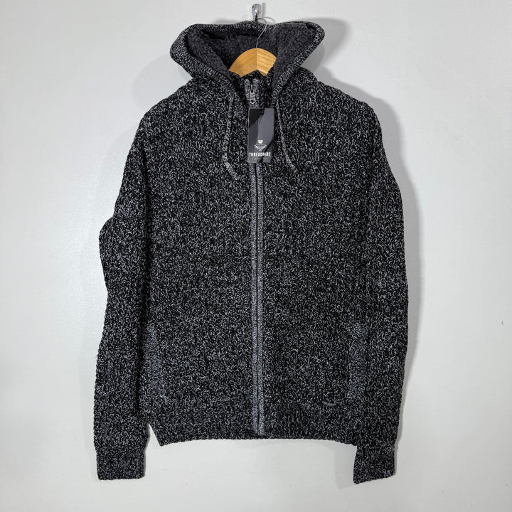 THREADBARE EXTREME WARM KNITWEAR FULL ZIP SWEATER BRAND NEW WITH HOOD INNER FLEECE