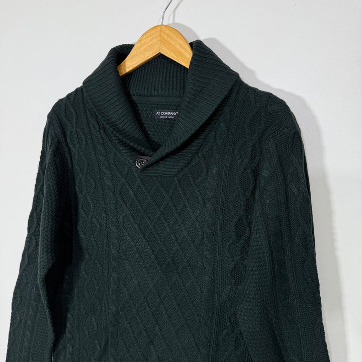 AT COMPANY SHAWL COLLAR ONE BUTTON KNITWEAR SWEATER GREEN COLOUR