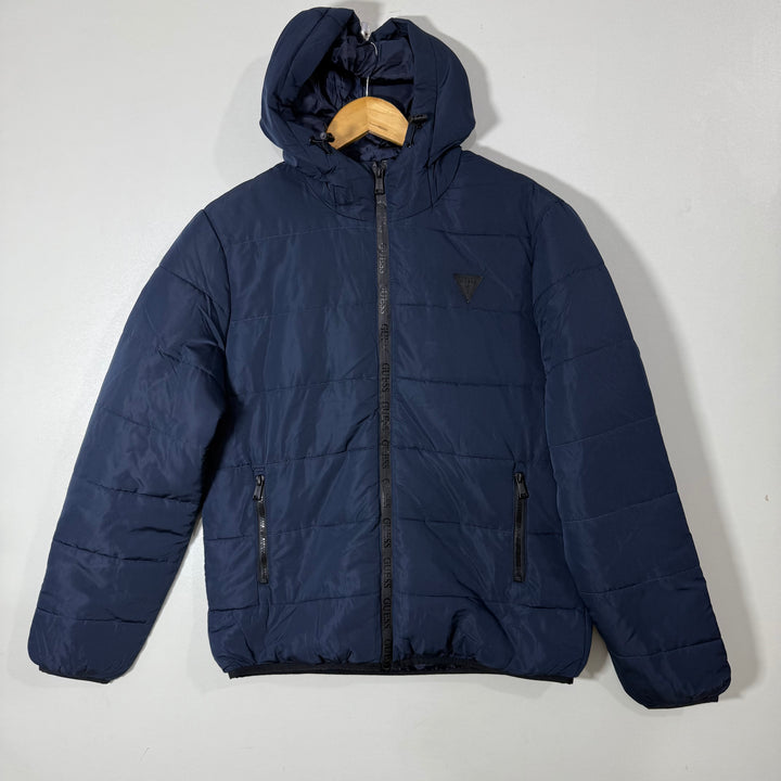 GUESS PUFFER JACKET WITH HOOD BLUE COLOUR