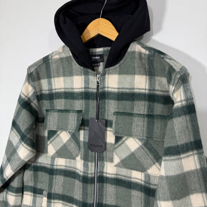 PULL & BEAR DOUBLE POCKETS FLANNEL JACKET BRAND NEW WITH HOOD