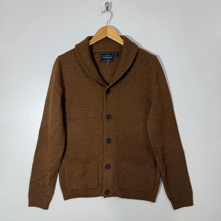 TOPMAN LAMBSWOOL CARDIGAN SWEATER BROWN COLOUR