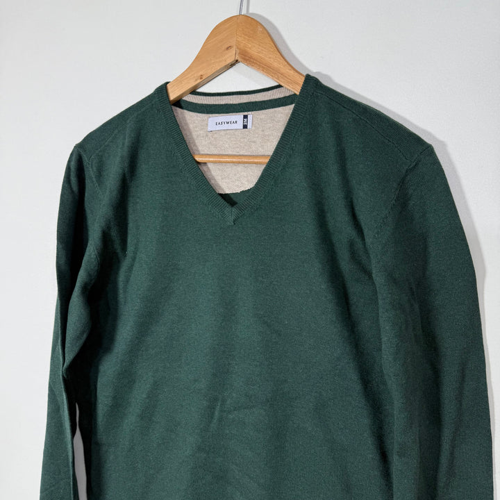 EASY WEAR V NECK COTTON SWEATER GREEN COLOUR