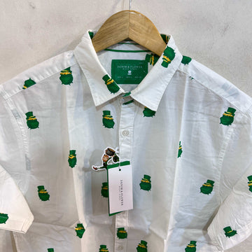 DENIM & FLOWER PRINTED HALF SLEEVES COTTON SHIRT BRAND NEW - JS BROTHERS 