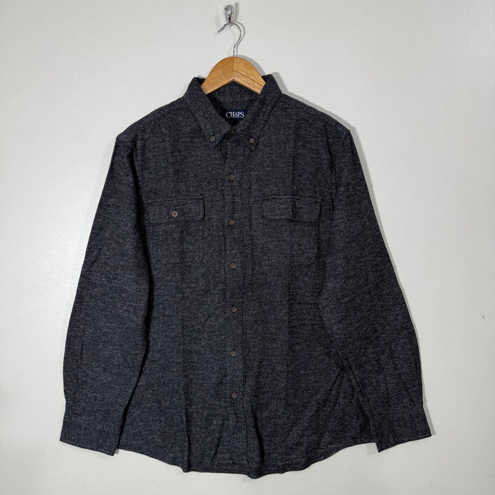 CHAPS BUTTON DOWN DOUBLE POCKETS FLANNEL COTTON SHIRT