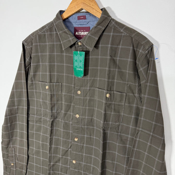 ALESBURY SLIM FIT DOUBLE POCKETS FLANNEL COTTON CHECKERED SHIRT BRAND NEW