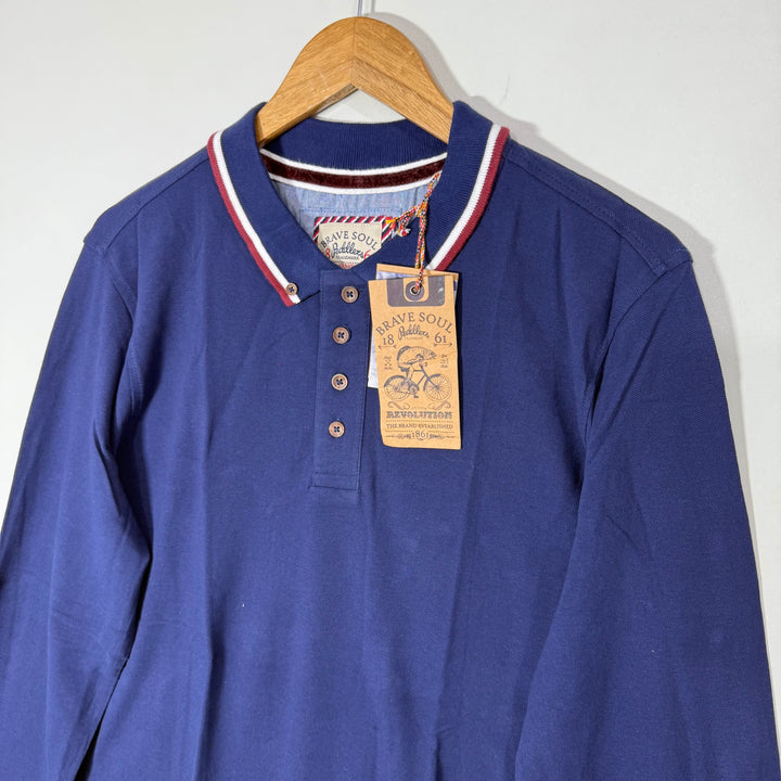 BRAVE SOUL LONDON BUTTON DOWN LONG SLEEVES COTTON POLO TSHIRT BRAND NEW